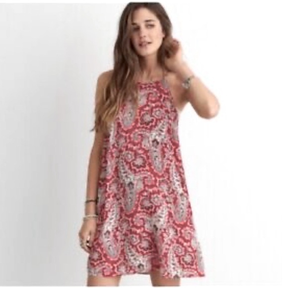American Eagle Outfitters Red Boho High Neck Shift Dress Pockets Coastal Cowgirl - Picture 1 of 9